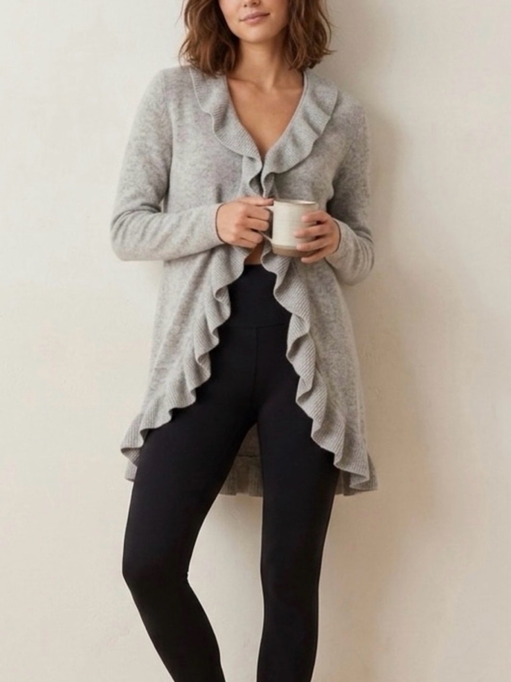 Lilly Pulitzer Light Gray Ruffled Open-Front Cardigan